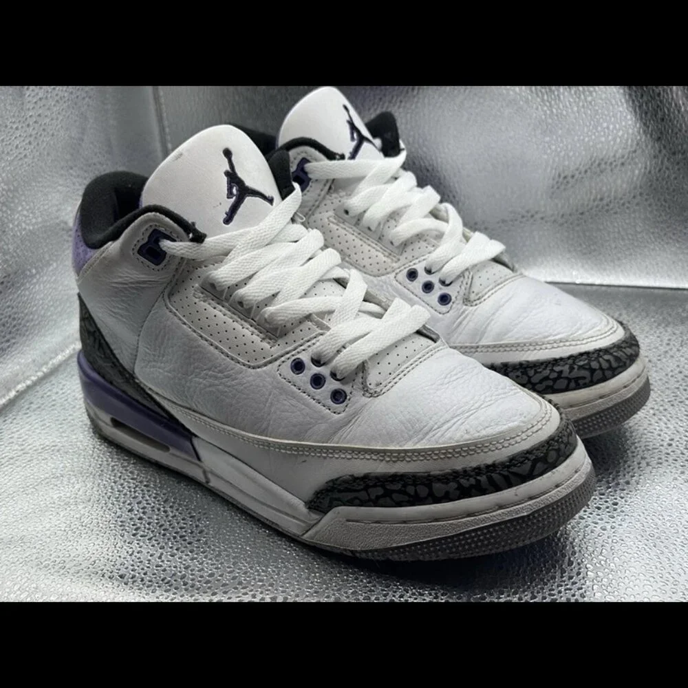 Size 7Y - Nike‎ Air Jordan 3 Retro Shoes Boys Purple White Sneakers DM0967-105